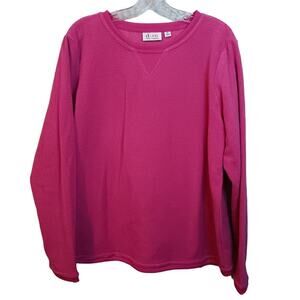 EUC D&Co Waffle Crew Neck Long Sleeve Sweatshirt Bright Pink Size XL